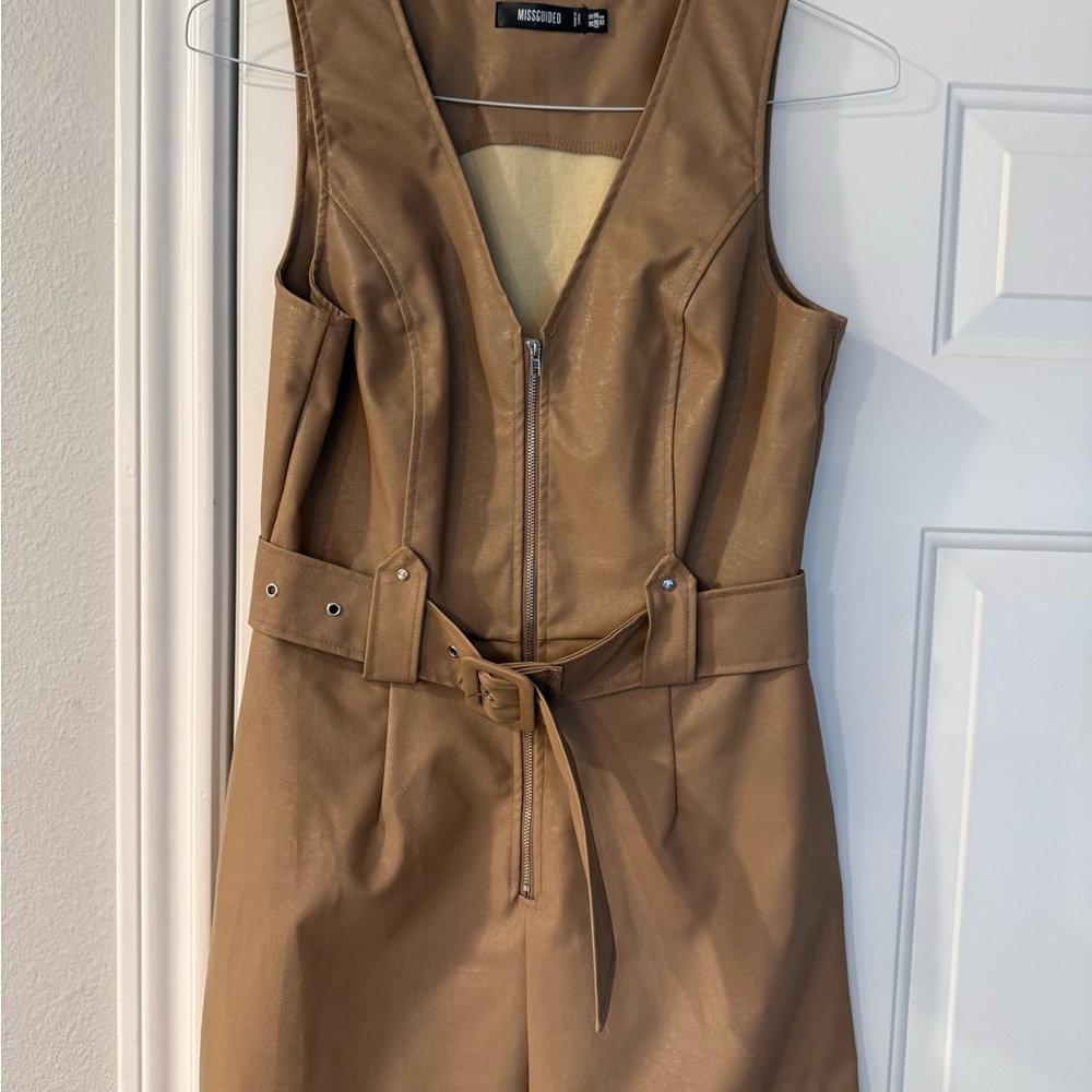 Missguided Faux Leather Brown Romper
